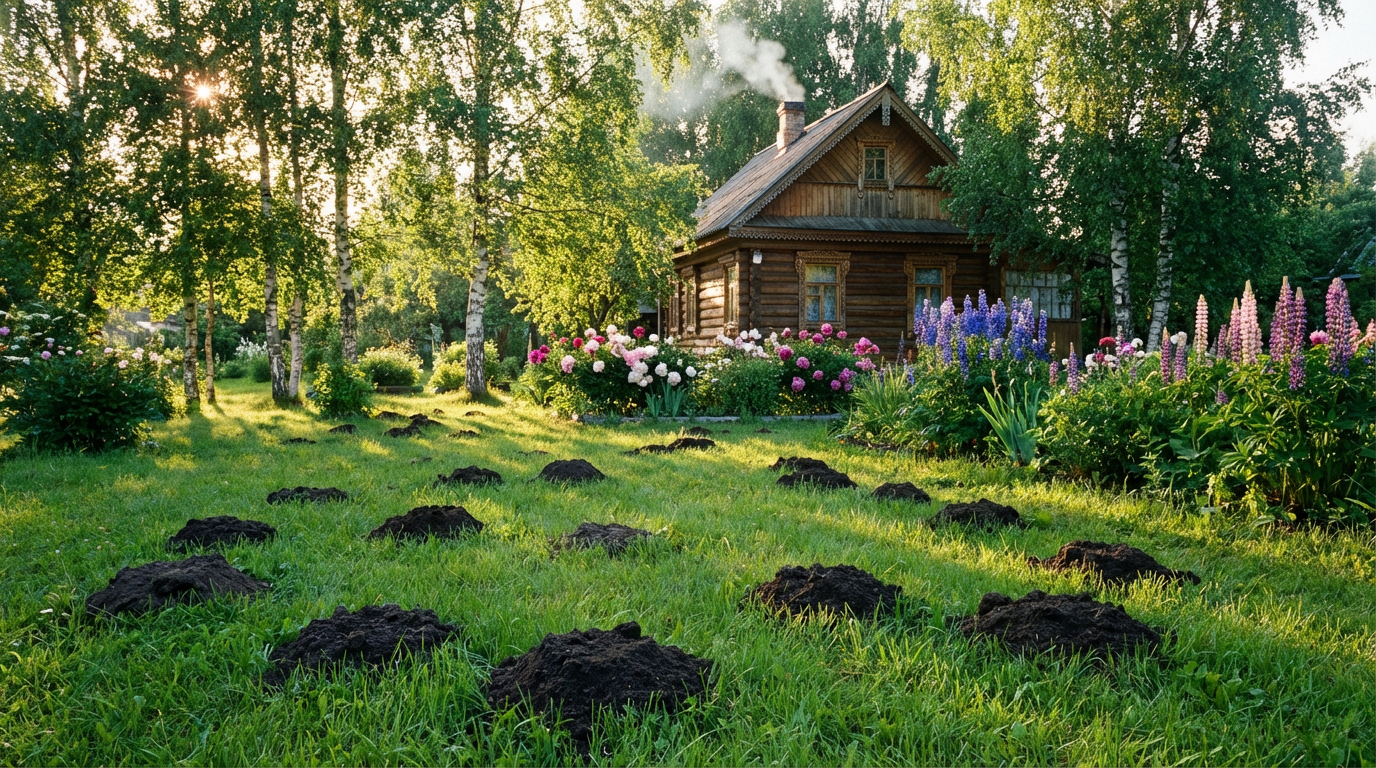 Проблема: кротовины на газоне